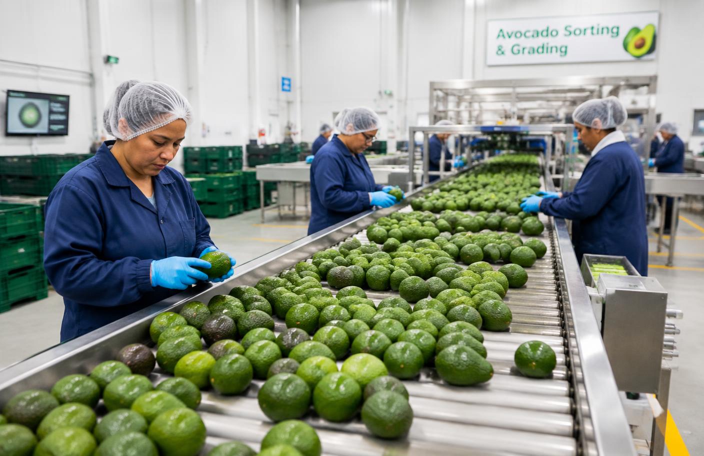 Avocado sorting and grading line inside a packhouse